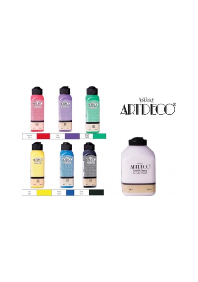 Artdeco Akrilik Boya 6 Canlı Renk 140Ml + Beyaz 500 Ml Kırmızı+M