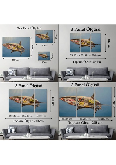 Es10 Özel Tasarım Graffiti Köpek Balığı Kanvas, Pop Art Tablo-5416 (125 x 210)