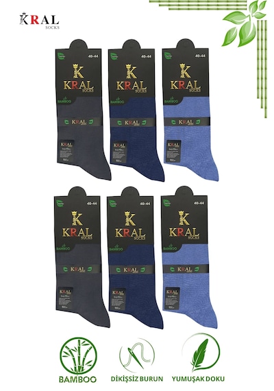 Kral Socks Bambu Erkek Soket Düz Uzun Çorap Klasik Yazlık Dikişsiz 6'lı Premium Set Asorti1