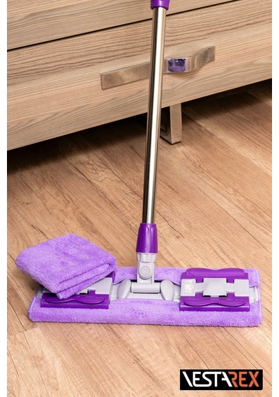 1 Yedek Bezli Yer Mopu Duvar Fayans Cam Temizlik Mikrofiber Mandallı Mop Mor ,yeşil - 640957256