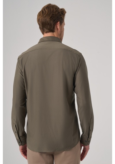Morven Erkek Haki Trend Düz Slim Fit Tam İtalyan Yaka Relaxible Gömlek 26ms004029710 Haki