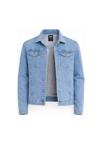 Classics Men Zbd Erkek Jean Denim Standart Kalıp Cepli Düğmeli Kot Ceket 7590 Buz Mavi