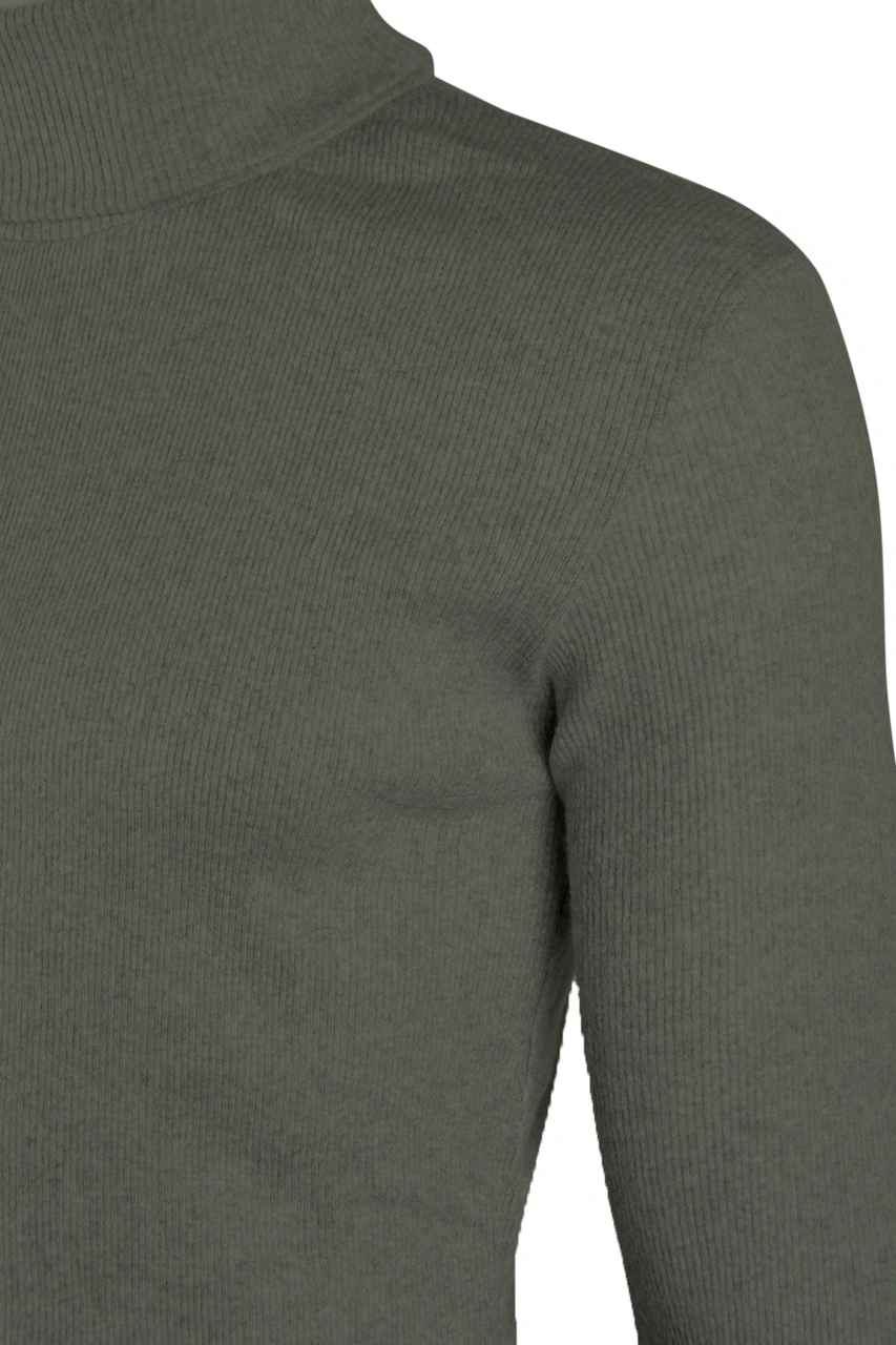 Veaven Erkek Haki Balıkçı Yaka Boğazlı Slim Fit Kazak Haki