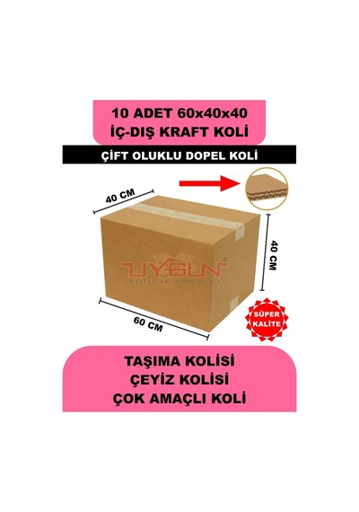 10 Adet 60x40x40 Ev Taşıma Kolisi, Çeyiz Kolisi, Boş Koli, Çift Oluklu Ksssk Dopel