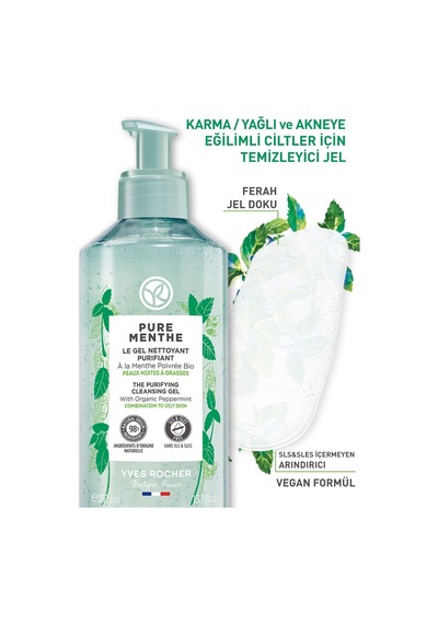 Yves Rocher Karma Ve Yağlı Ciltler İçin Pure Menthe Prebiyotik Yüz Yıkama / Temizleme Jeli-390 ML