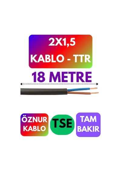 Öznur 2x1,5 Ttr Kablo Siyah Metre Seçenekli - 18 Metre