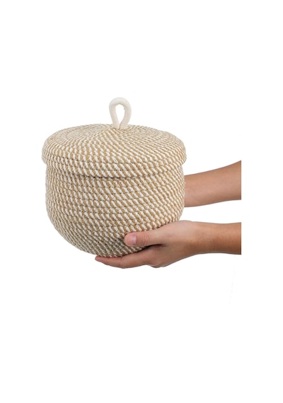 Mavaux Mutfak, Banyo Ve Ev İçin Halat Hasır Sepet 17x21 Cm Kapaklı Saklama Sepeti Honeypot Bej - Kırçıl