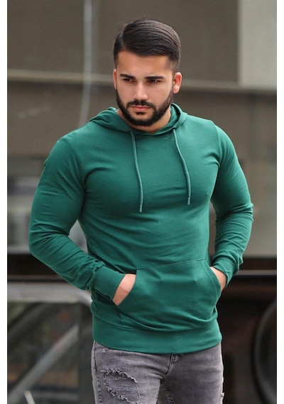 Madmext Basic Yeşil Kapşonlu Sweatshirt 4117 Yeşil