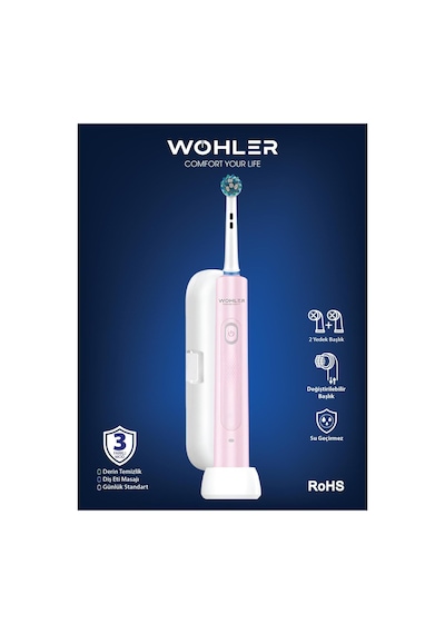 Wohler Değiştirilebilir Başlıklı Şarj Edilebilir Elektrikli Diş Fırçası - Pembe Şarjlı