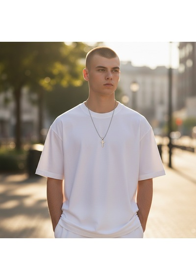 Gümüş Renk Paslanmaz Çelik Haç Uçlu Top Zincirli Unisex Kolye Gri