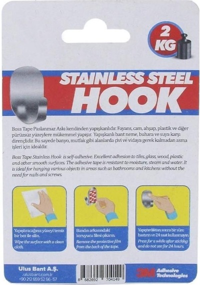 Boss Tape Kendinden Yapıştırmalı Paslanmaz Inox Ikili Askı 2Kg Ta
