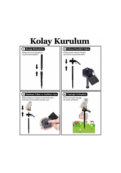 Solar Işıklı Baykuş Bahçe Lambası Güneş Enerjili Led Bahçe Aydınlatma Suya Dayanıklı 42 Cm Diğer