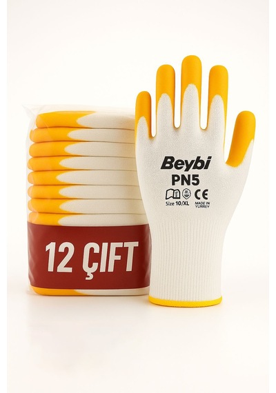 Beybi Pn5 Sarı Nitril İş Eldiveni Tam Kaplama 12 Li Paket