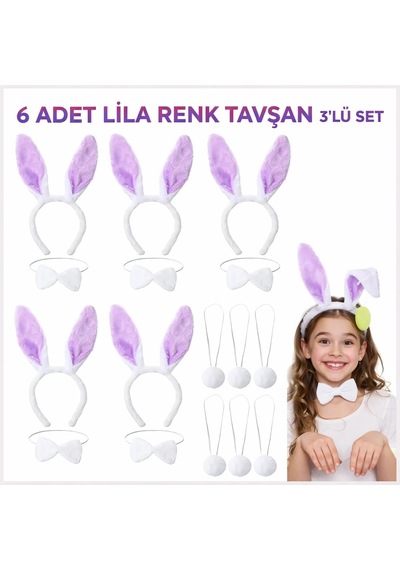 Lila Tavşan Sahne Seti 639lı Set Taç Papyon Kuyruk "