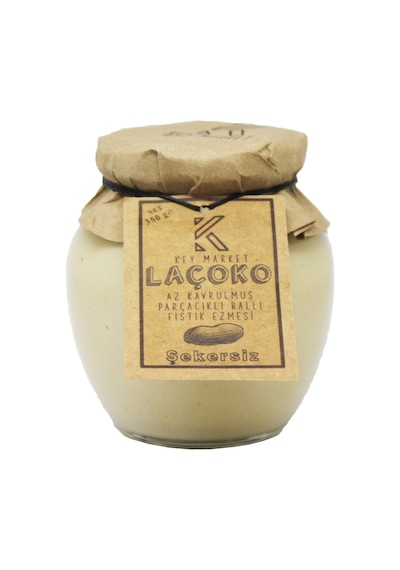 Laçoko Şekersiz Katkısız Glutensiz Doğal Az Kavrulmuş Çiğ Parçacıklı Ballı Fıstık Ezmesi 350 G