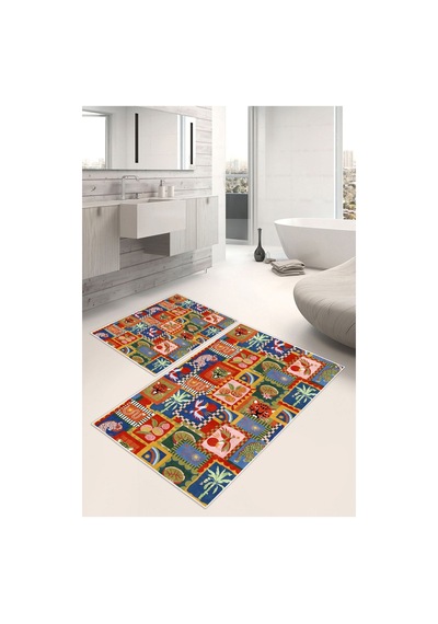 Modern Hayvan Desenli Baskılı Kaymaz Taban 2li Set Banyo Paspası Klozet Takımı 50x60cm-60x100cm çok renkli