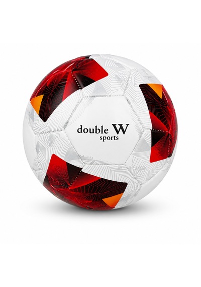 Double W Sports Dikişli Futbol Topu No:5 Kırmızı Beyaz Antrenman Topu Beyaz - Kırmızı