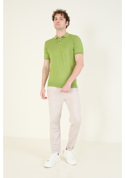 Giyim Dünyası Erkek Yanları Desenli Polo Yaka Merserize T-shirt Yeşil 001