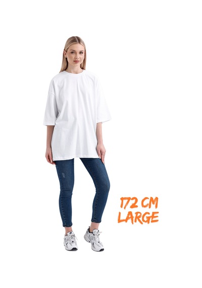 Pxm - %100 Pamuklu Oversize Tişört Kırık Beyaz Kırık Beyaz