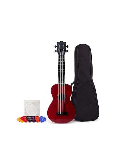 Soprano Ukulele, 4 Telli Klasik Kırmızı Ahşap Müzik Aleti, Başlangıç Seviyesi İçin Ideal Genel