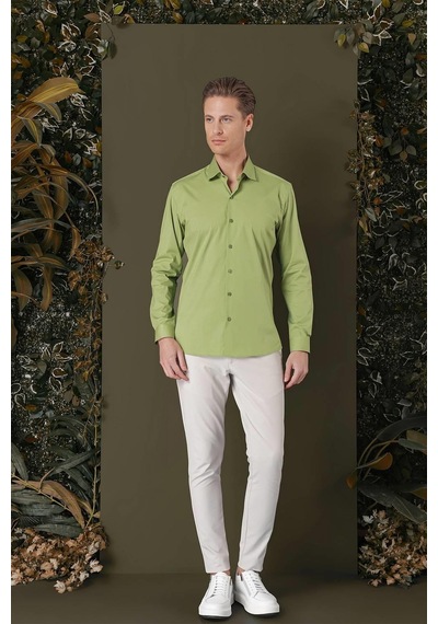 Efor Gk 709 Slim Fit Açık Yeşil Klasik Gömlek Yeşil