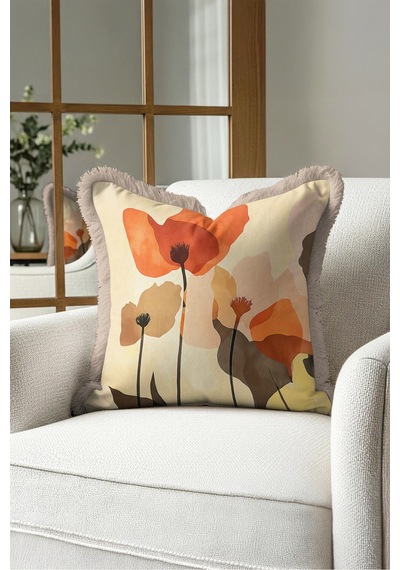 Çiçekli Gelincik Desenli Saçaklı Yastık Kılıfı-natürel Floral Turuncu Vizon Püsküllü Kırlent Kılıfı Uzak Atlas Opal Çiçekli Gelincik Desenli Saçaklı Yastık Kılıfı-natürel Floral Turuncu Vizon Püsküllü Kırlent Kılıfı Uzak Atlas Opal