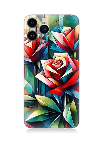 Apple iPhone 14 Pro Uyumlu Soyut Origami Gül Deseni Desenli Silikon Kılıf Çok Renkli