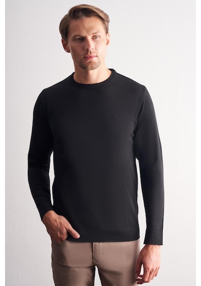 İmza Siyah Bisiklet Yaka Cepsiz Slim Fit Casual Triko Kazak Siyah