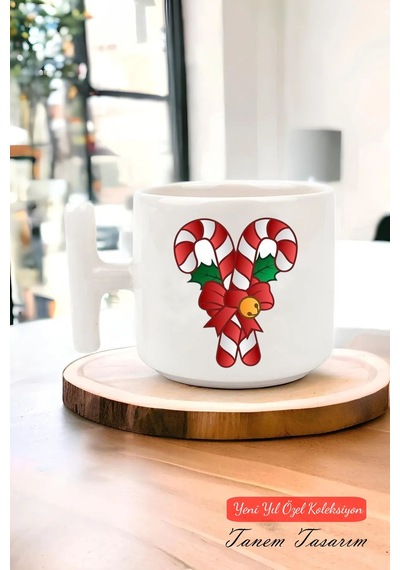 Yeni Yıl Yılbaşı Noel Tasarımlı T Kulp Seramik Kupa 128 Beyaz