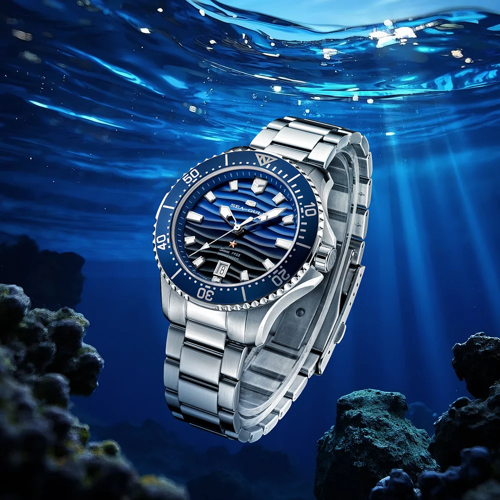 Sea-gull Ocean Series Pro 300m Su Geçirmez Gradyan Dalgalı Dokulu Kadranlı 41 Mm Diver Saat Metalik