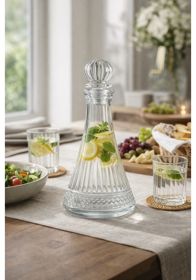 Elysia Model Kapaklı Premium Şık Cam Karaf Sürahi,şişe 700 Ml Kapaklı,33 Cm