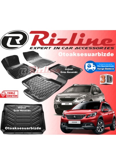 Peugeot 2008 3D Paspas+Bagaj Havuzu Siyah 2013-2019 Arası Rizline