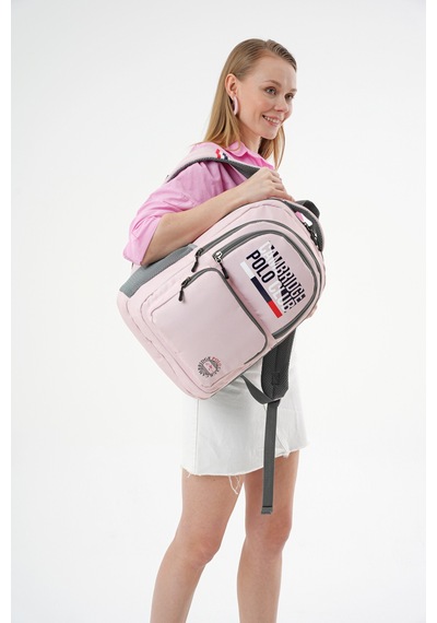 Benittokids Cambridge Polo Club Minimalist Tasarım Unisex Çok Gözlü Sırt Çantası Pembe