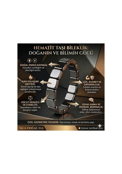 Hematit Bileklik - Hematit Taşı Bileklik - Kare Hematit Taşı Bileklik Gri Gri
