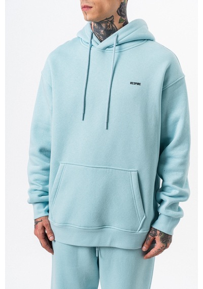 Erkek Respire Yazı Detaylı Kapüşonlu Basic Oversize Hoodie Bebe Mavi