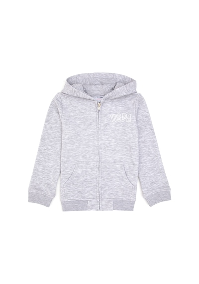 U.S. Polo Assn. Kız Çocuk Açık Gri Melanj Kapüşonlu Fermuarlı Basic Sweatshirt 50316837-VR091
