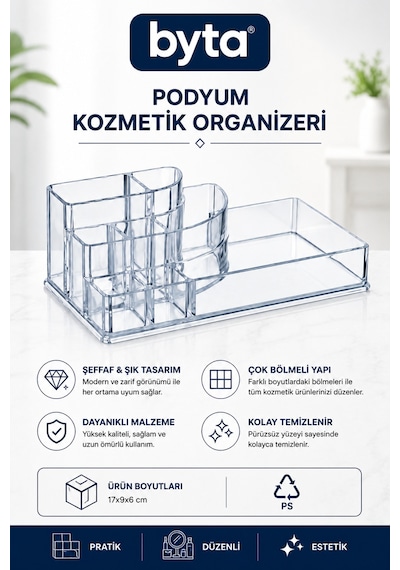 Şeffaf Akrilik Makyaj Ve Kozmetik Düzenleyici Organizer Çok Bölmeli Masaüstü Saklama Kutusu Şeffaf