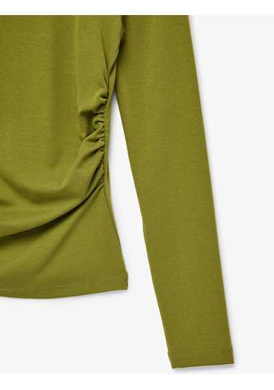 Koton Pamuklu Slim Fit Kayık Yaka Drapeli Uzun Kollu Tişört Yeşil 6wal10195ık Yeşil