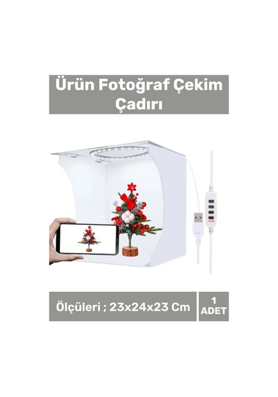 Premium Üretim Beyaz Led Işıklı Portatif Taşınabilir 23x24x23 Cm Ürün Fotoğraf Çekim Çadırı