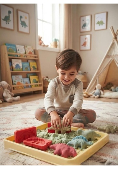 3d Kalıplı Dinazor Kinetik Kum Set- Kum Havuzu 1000 Gr Kum 4 Adet Kalıp Set