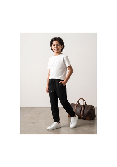 Deniva Kids Erkek Çocuk Siyah Beli Bağcıklı Paçası Lastikli Rahat Kalıp Jogger Pantolon