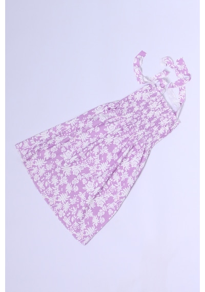 Kız Çocuk Askılı Elbise Çiçek Desenli B35 Hcm00119 Lila - Pembe