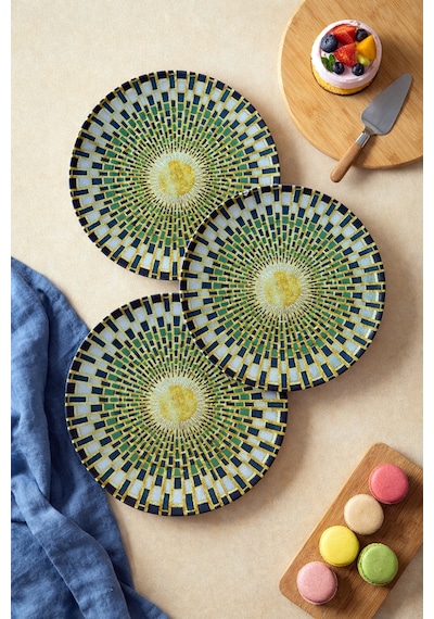 Grandora Modern Yeşil Desenli 6 Adet 27 Cm Servis Tabağı Tatlı, Pasta, Servis, Kahvaltı Tabağı Seti Yeşil