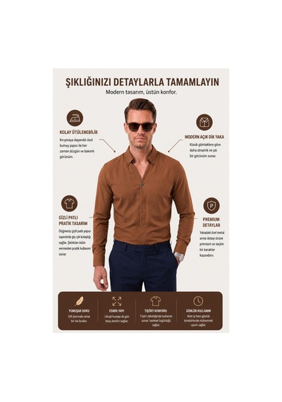 Deepsea Açık Kahve Slim Fit Kolay Ütülenebilir Açık Dik Yaka Likralı Erkek Gömlek 2602615 Açık Kahverengi Deepsea Açık Kahve Slim Fit Kolay Ütülenebilir Açık Dik Yaka Likralı Erkek Gömlek 2602615 Açık Kahverengi