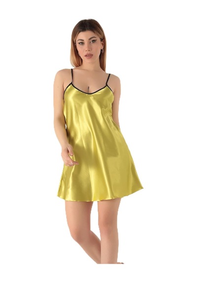 İnce Askılı Mini Saten Gecelik-336,fıstık Yesılı S/m Açık Bej - Beyaz