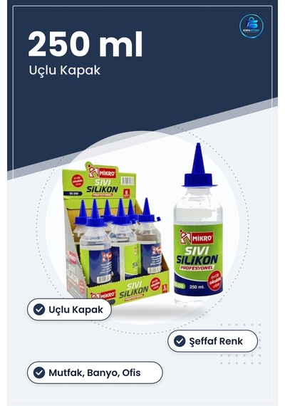 Sıvı Silikon 250 Ml Profesyonel Şeffaf Uçlu Yapıştırıcı Mutfak Ba