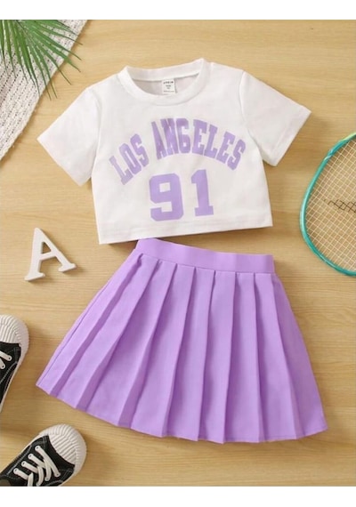 My Kids Wear Pile Etekli Baskılı Kız Çocuk Takım Mor
