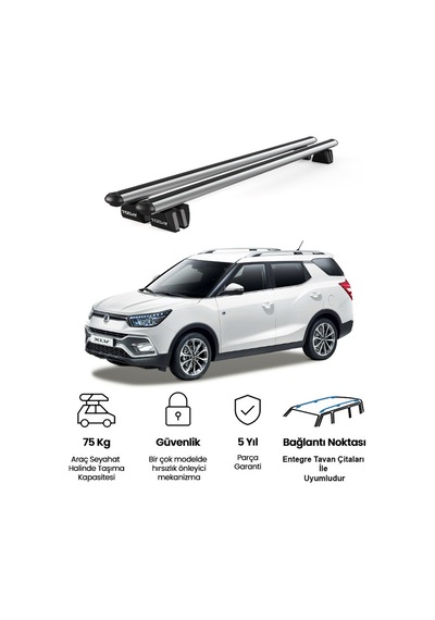Pençe Ssangyong Xlv 2016 Ve Sonrası Uyumlu Gri Ara Atkı Port Bagaj Tavan Barı