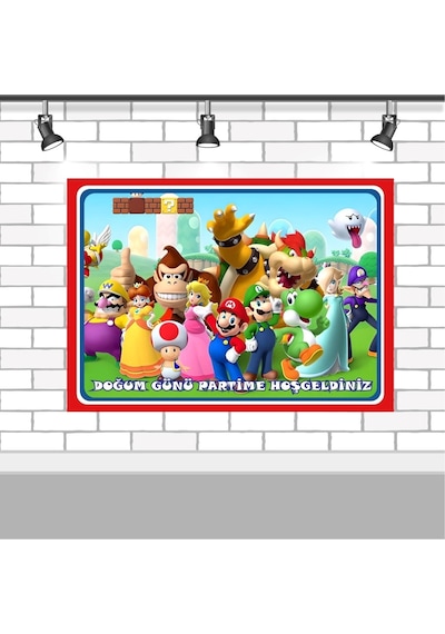 Süper Mario Lüks 70x100 Cm Afişli Doğum Günü Süsleri Seti