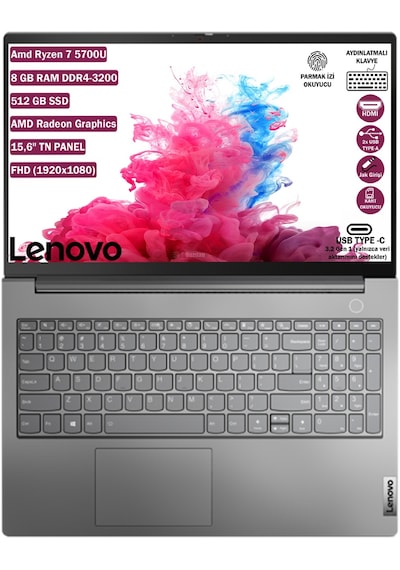 Lenovo IdeaPad 3 15ALC6 82KU00T7TX Ryzen 7 5700U 8 GB 512 GB SSD 15.6" Dos Dizüstü Bilgisayar